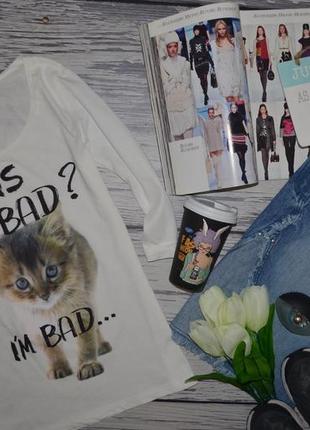 Xs-s фірмова натуральна жіноча кофта кофточка реглан з 3д принтом котик кошеня
