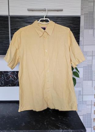 Рубашка с коротким рукавом, шведка из льна и коттона.1 фото