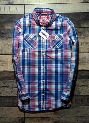 Мужская элегантная приталиная хлопоковая винтажная рубашка superdry casual в...