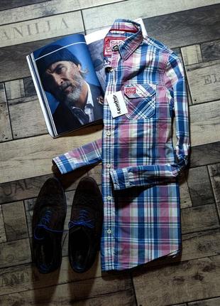 Мужская элегантная приталиная хлопоковая винтажная рубашка superdry casual в...