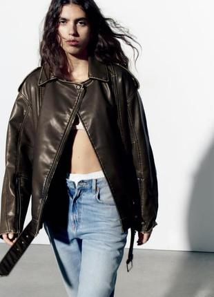 Куртка косуха кожаная кожаная зара zara удлиненная