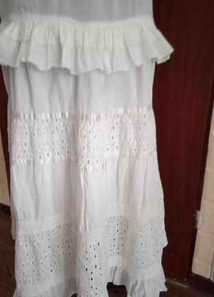 Біле плаття в стилі бохо вільного крою з тонкої бавовни з мереживною обробкою tref collection.6 фото