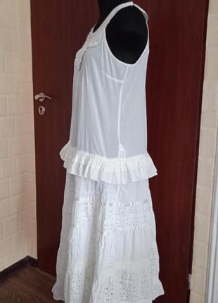 Біле плаття в стилі бохо вільного крою з тонкої бавовни з мереживною обробкою tref collection.3 фото