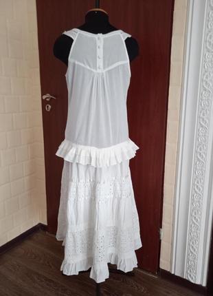 Біле плаття в стилі бохо вільного крою з тонкої бавовни з мереживною обробкою tref collection.4 фото
