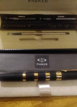 Кулькова ручка parker ingenuity large black rubber and golden metal (1858531)4 фото