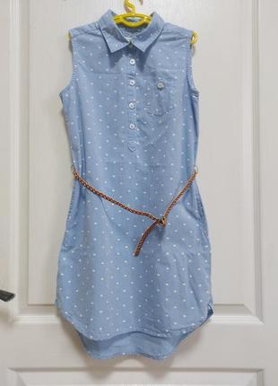 Платье сарафан рубашка без рукавов голубое принт сердечка h&amp;m4 фото