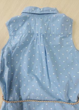 Платье сарафан рубашка без рукавов голубое принт сердечка h&amp;m10 фото