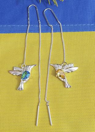 Серьги протяжки колибри