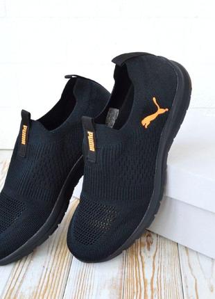 Puma мокасини чорні  помаранчевий логотип чоловічі кросівки, мужские кроссовки мокасины