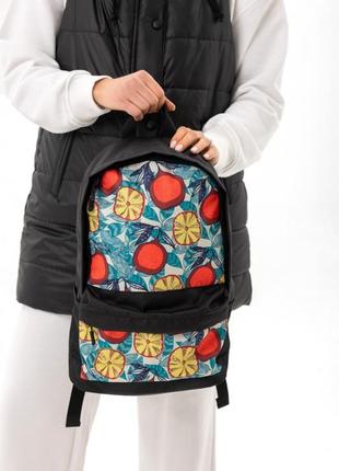 Рюкзак женский городской, разноцветный, черный,  принт цитрусы