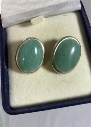 Клипсы с натуральным камнем. винтаж.