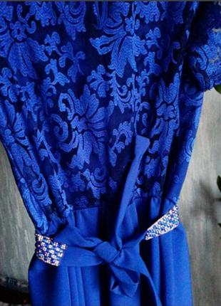 Платье вечернее синее с шлейфом5 фото