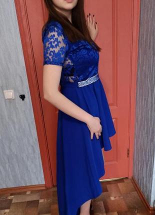 Платье вечернее синее с шлейфом8 фото