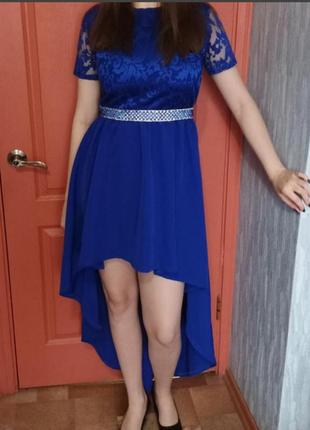 Сукня вечірня плаття з шлейфом випускна синя