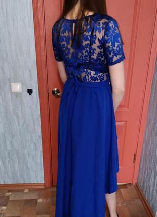 Платье вечернее синее с шлейфом3 фото