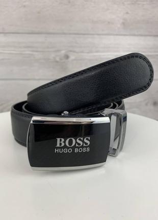 Шкіряний чорний ремінь hugo boss