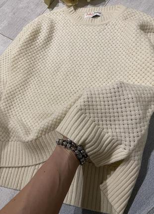 Фирменный шерстяной оверсайз свитер ажурная вязка3 фото