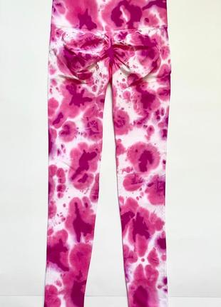 Фитнес леггинсы / лосины marble tie-dye розовые с эффектом push up (бесшовные)3 фото