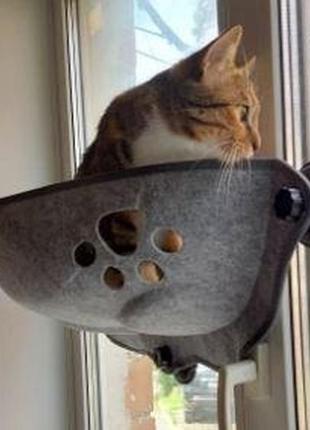 Гамак лежанка для кота на окно с присосками, серая5 фото