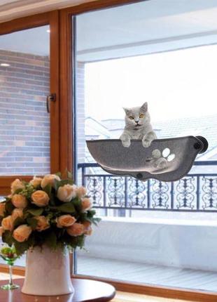 Гамак лежанка для кота на окно с присосками, серая7 фото