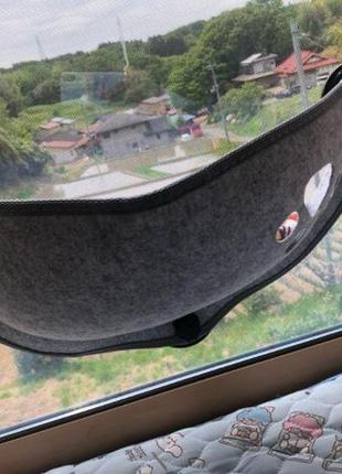 Гамак для котів на вікно з присосками, сірий6 фото