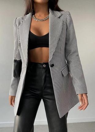 Трендовый пиджак на подкладке цвета черный, белый и гуся лапка2 фото
