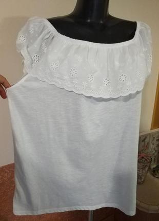 Фирменная стильная качественная натуральная котоновая блуза с рюшой3 фото