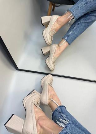 Эксклюзивные туфли из натуральной итальянской кожи и замша женские на каблуке платформе3 фото