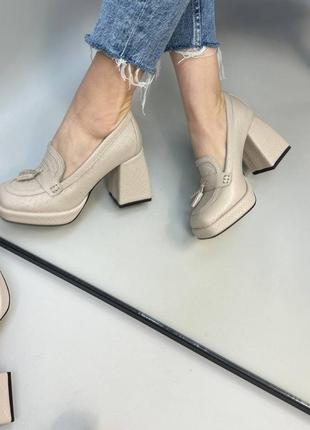 Эксклюзивные туфли из натуральной итальянской кожи и замша женские на каблуке платформе1 фото