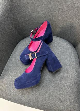 Эксклюзивные туфли из натуральной итальянской кожи и замша женские на каблуке платформе9 фото