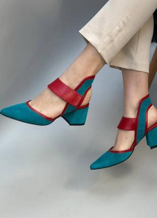 Эксклюзивные туфли из натуральной итальянской кожи и замша женские на каблуке платформе