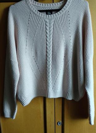Стильний в'язаний жіночий светр оверсайз пудрового кольору розмір м