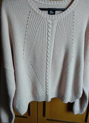 Стильний в'язаний жіночий светр оверсайз пудрового кольору розмір м4 фото