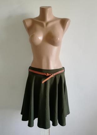🌹короткая расклешенная юбка цвета хаки🌹пышная юбка7 фото