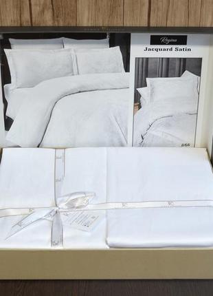 Жаккардовое постельное белье евро 200х220 сатиновоновое, однотонные комплекты постельного белья белый5 фото