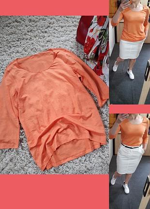 Базовый лёгкий льняной лонгслив в оранжевом цвете, р.40/42