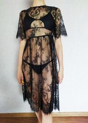 Платье кружевное черное пеньюар туника кружевная3 фото