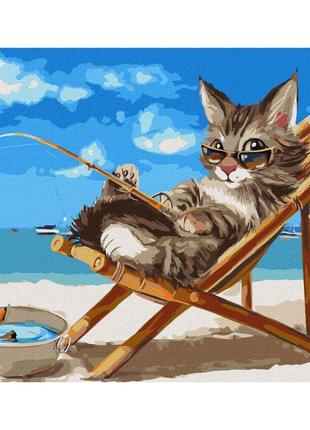 Картина по номерам котик "изысканная рыбалка" идейка kho4472 40х50 см melmil
