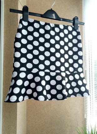 Красива спідниця міні в горох з стрейчевой тканини
