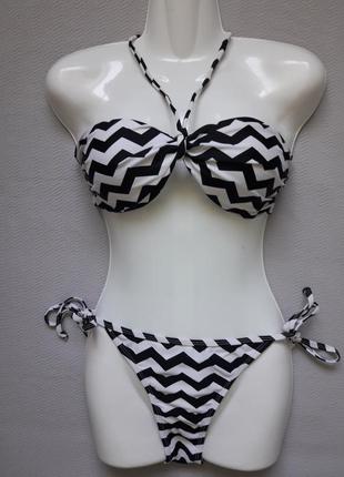 Суперовый раздельный купальник с формованной чашкой принт зиг-заги censored принт