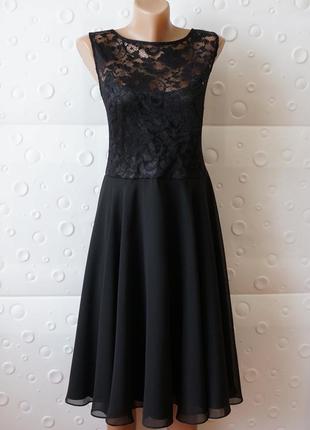 Шикарное черное вечернее чёрное платье с гипюром кружевом swing