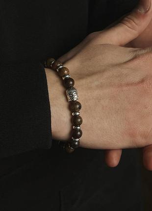 Мужской браслет на руку с бусинами из натурального дерева "будда" - 17 см
