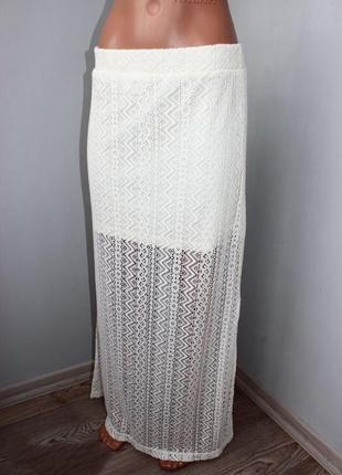 Шикарнейшая гипюровая молочная юбка в пол / с коротким подкладом и длин.разрезами, м (3014)2 фото
