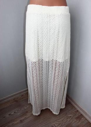 Шикарнейшая гипюровая молочная юбка в пол / с коротким подкладом и длин.разрезами, м (3014)3 фото