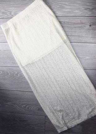 Шикарнейшая гипюровая молочная юбка в пол / с коротким подкладом и длин.разрезами, м (3014)4 фото