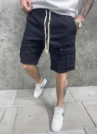 Шорти чорні чоловічі з накладними карманами / довгі шорти чоловічі на кожний день