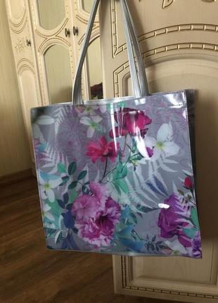 Большая силиконовая пляжная летняя сумка в цветочный принт,1 фото