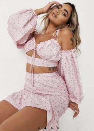 Рожева коротка спідниця в квітковий принт missguided4 фото