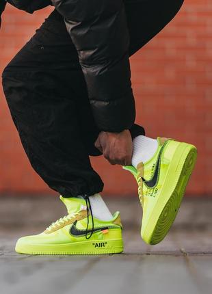 Мужские кроссовки nike air force 1 x off-white neon 40-41-42-43-44-457 фото