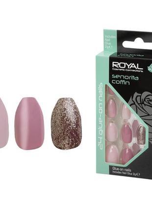 Накладные ногти в комплекте с клеем royal cosmetics 24 glue-on nail tips senorita coffin